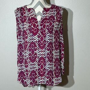 Willi Smith Women's Top - Pink and White Chevron